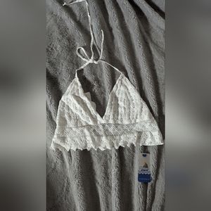 NWT Crochet Halter Crop Top Small White Cotton Cover-Up